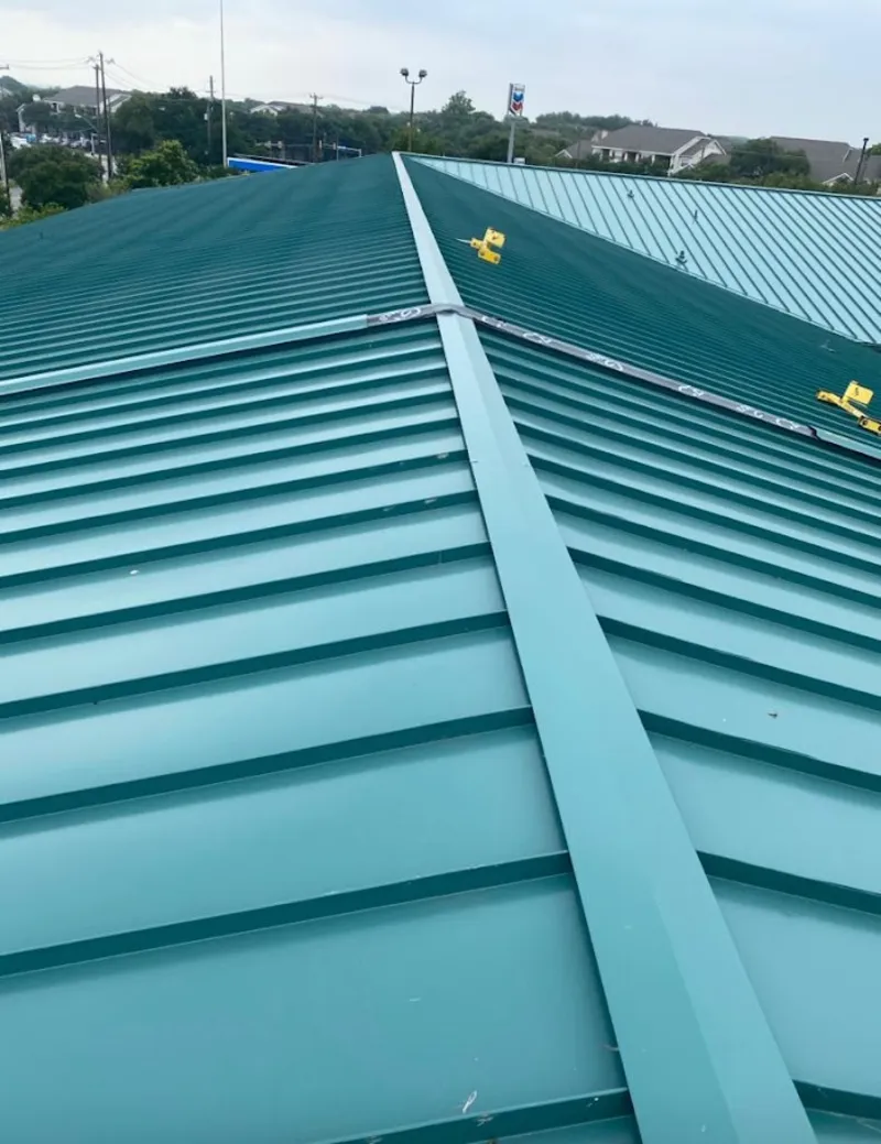 Green commercial metal roof ridge and valley for Metal Roof Repair in Santa Cruz